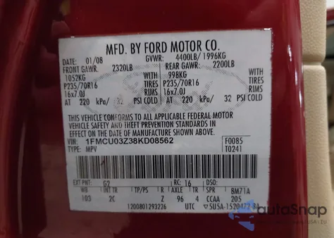 2008 Ford Escape Xlt z USA, uszkodzony, nr VIN 1FMCU03Z38KD08562